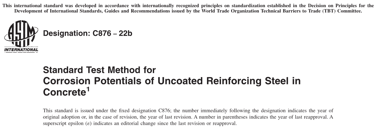 norma ASTM C876-22b - Standard Test Method for Corrosion Potentials of Uncoated Reinforcing Steel in Concrete