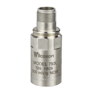 Acelerômetro piezoelétrico uniaxial marca Wilcoxon, modelo 793L.