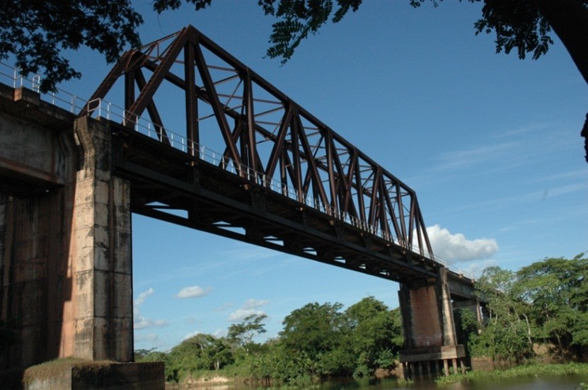 View of a steel railway bridge. Bridge over the Mearim River, Maranhão, Brazil.
